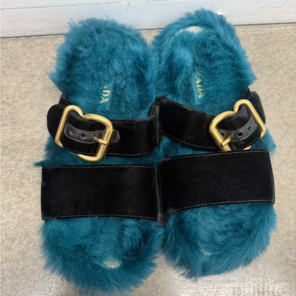 Prada 2017 Fur and Velvet Slide Sandals - Picture 3 of 9